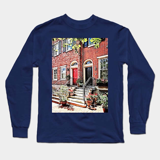 Philadelphia PA - Townhouse With Red Geraniums Long Sleeve T-Shirt by SusanSavad